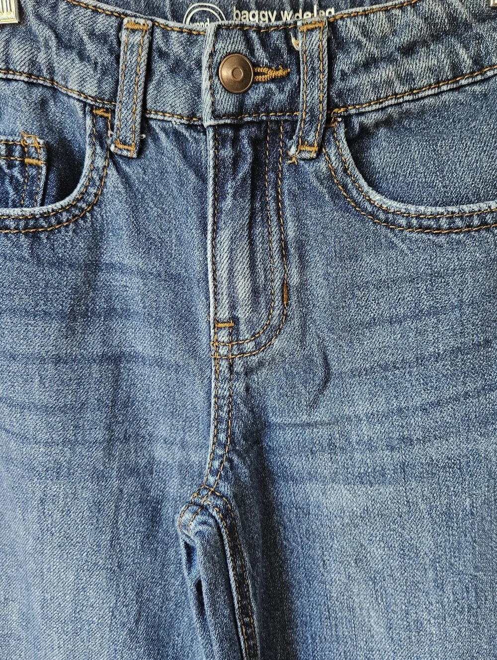Wonder Nation Girls’ Baggy Wide Leg Jeans Size 7 Medium Wash 100% Cotton